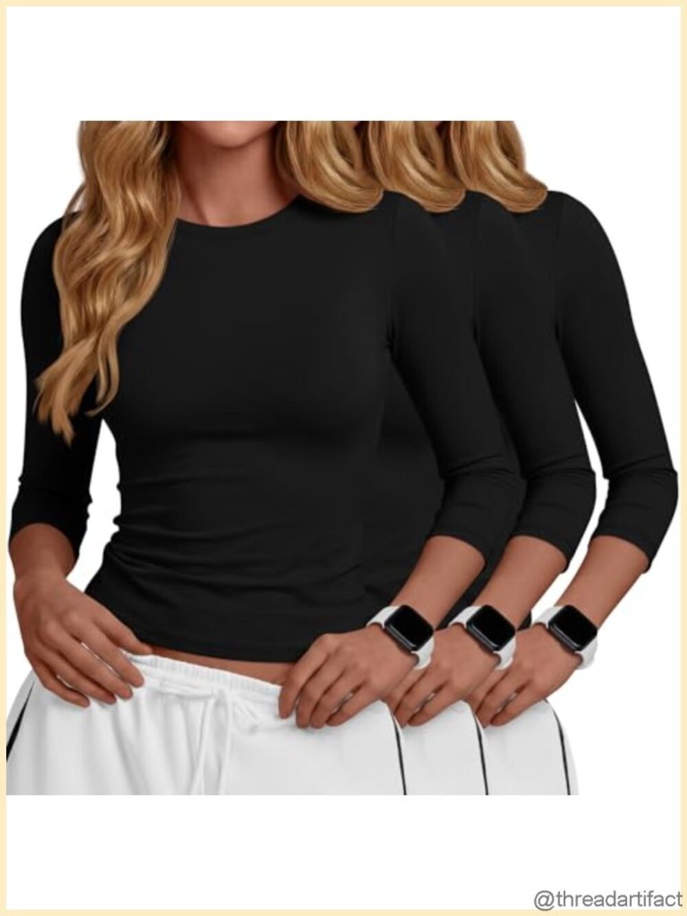 3 Pack Women's 3/4 Sleeve Compression Workout Shirts Gym Yoga Running Tops